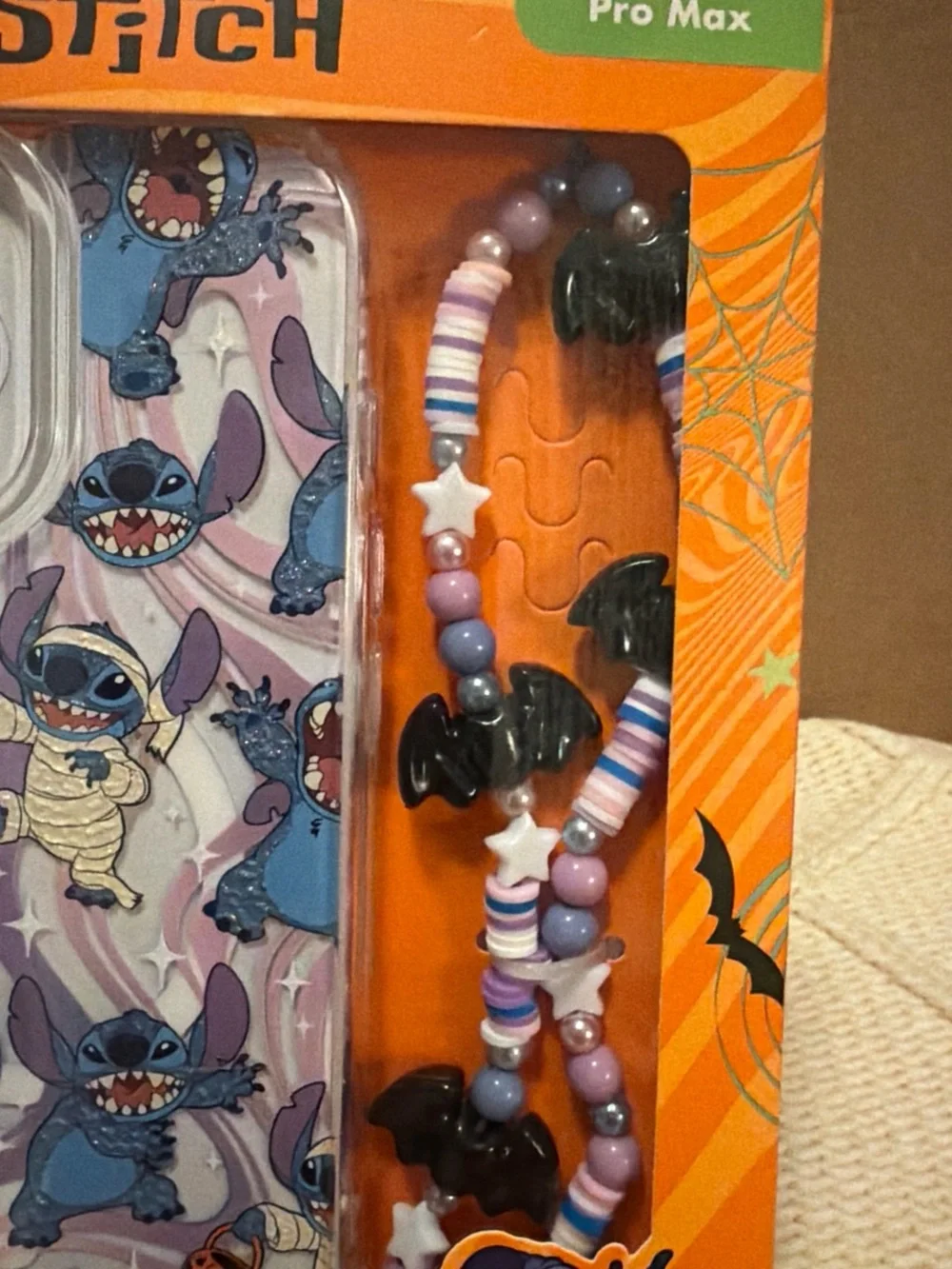 Disney Stitch Halloween iPhone Case with Purple and Blue Beaded Strap